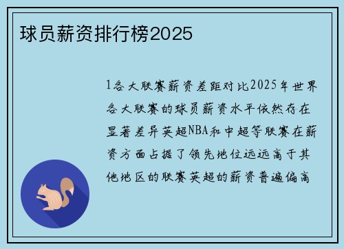 球员薪资排行榜2025
